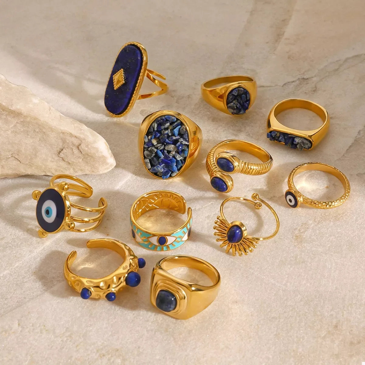 18K Gold-Plated Natural Stone Ring - Premium Minimalist Jewelry - MINIMAL
