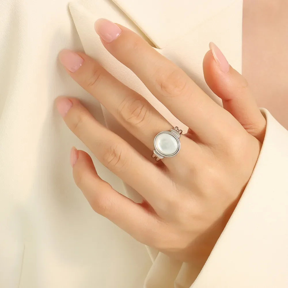 Titanium Steel White Sea Shell Ring - Premium Minimalist Jewelry - MINIMAL