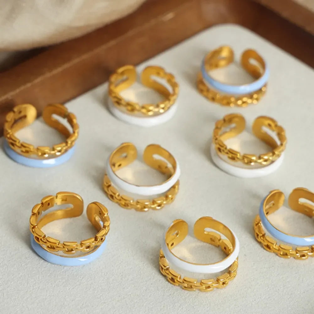 Enamel 18K Gold-Plated Open Ring - Premium Minimalist Jewelry - MINIMAL