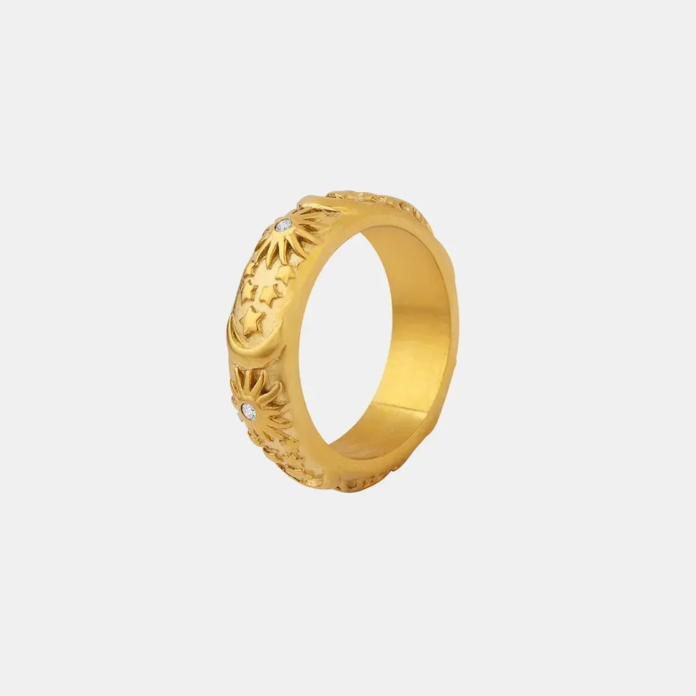Titanium Steel Inlaid Zircon Embossed Ring - Premium Minimalist Jewelry - MINIMAL